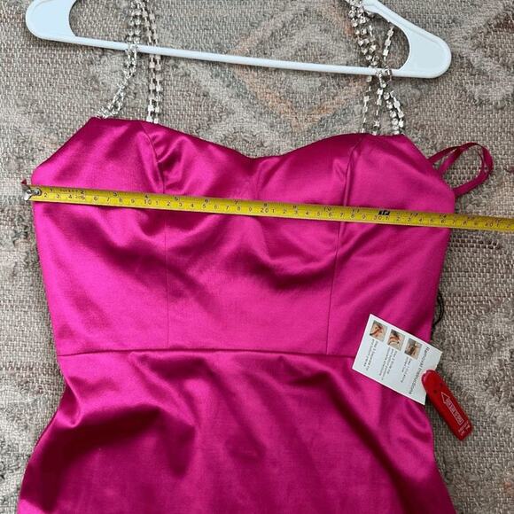 NWT Ieena for Mac Duggal Womens Hot Pink Rhinestone Beaded Strap Satin Dress 2 - Picture 12 of 12